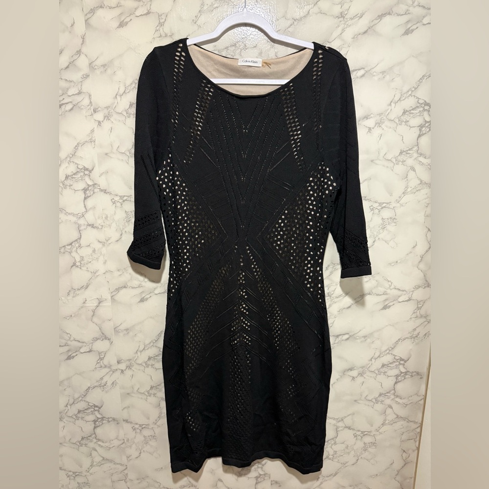 Calvin Klein Black Crochet Sheath Dress
